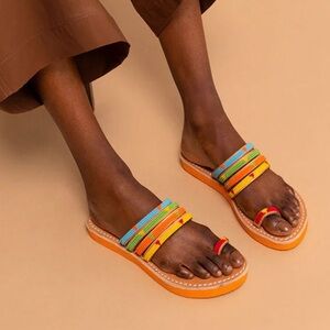 Laidback London Kamba SSO Leather Sandal Tribal Beaded Size 37 6.5